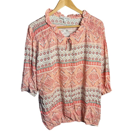 Star Vixen women’s short sleeve Bohemian Peach Patterned Blouse Size 2X - Picture 1 of 8